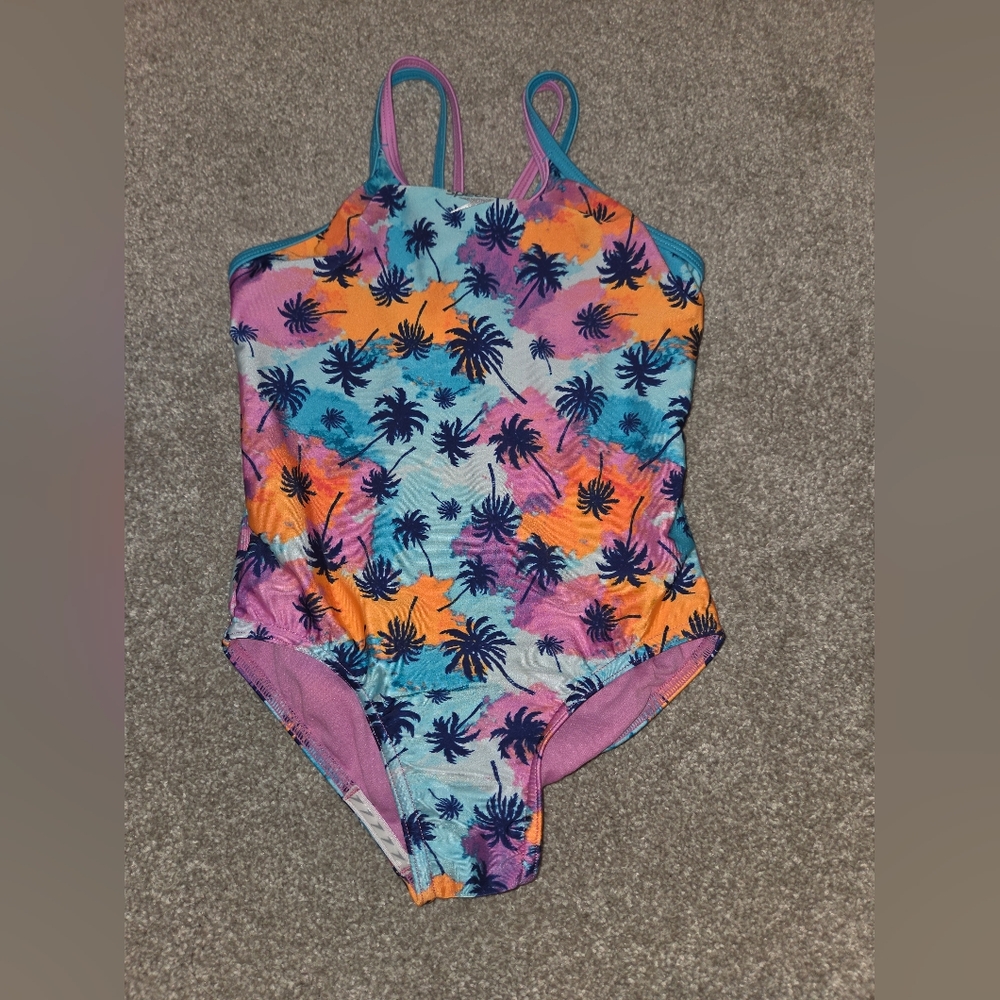 Speedo Kids Palm Print One Piece - Pink, Blue, Orange